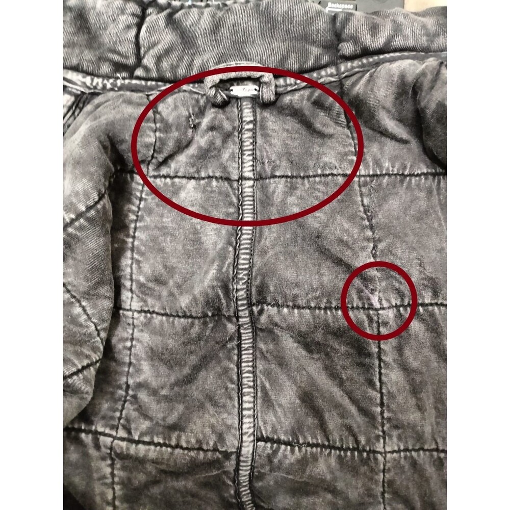 Free People Charcoal Quilted Puffer Jacket with Cream Sleeve Stripes - Picture 5 of 7